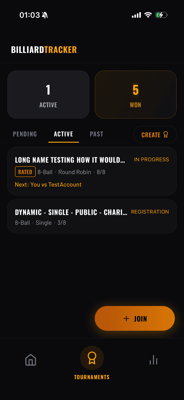 Tournaments screen